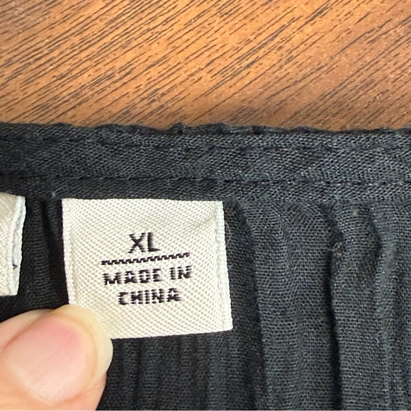 Cato Black White Embroidered Boho Peasant Top Pintuck Short Sleeve XL Tunic - Picture 10 of 13